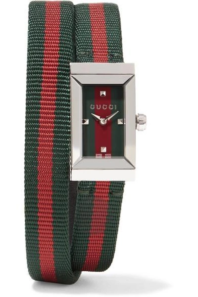 Shop Gucci Striped Canvas, Leather And Stainless Steel Watch