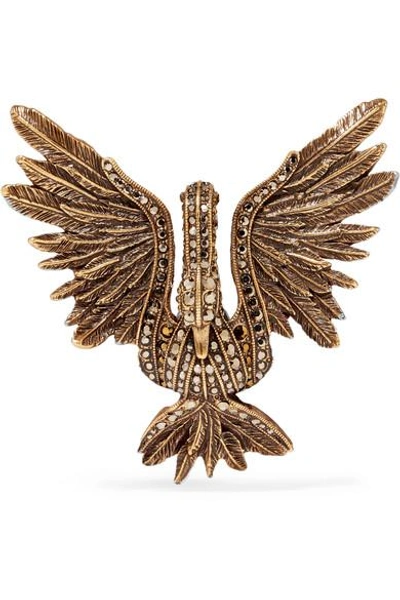 Shop Lanvin Antiqued Gold-tone Crystal Brooch
