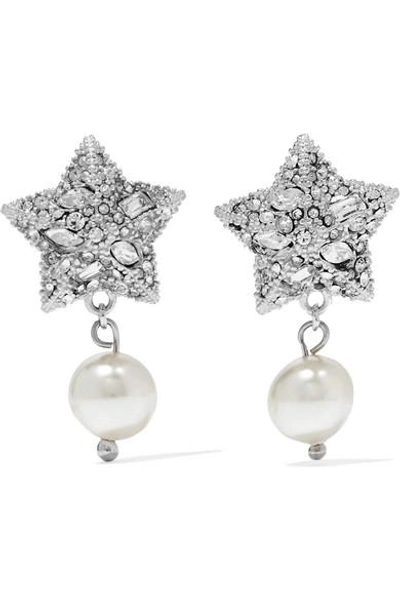 Shop Miu Miu Silver-plated, Crystal And Faux Pearl Earrings