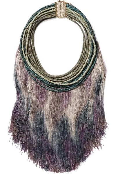 Shop Rosantica Havana Tasseled Beaded Necklace In Purple