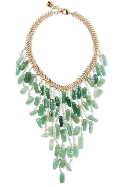 Shop Rosantica Lisca Beaded Gold-tone Necklace In Green