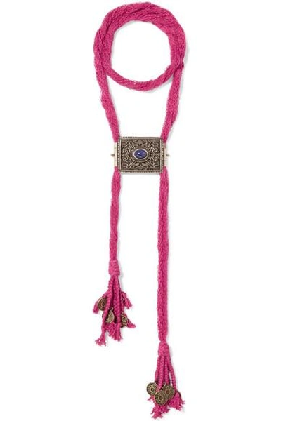 Shop Etro Silk, Burnished Gold-tone And Stone Necklace In Bubblegum