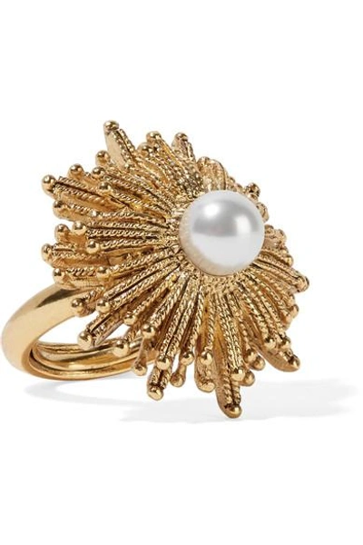 Shop Oscar De La Renta Sun Star Gold-plated Faux Pearl Ring