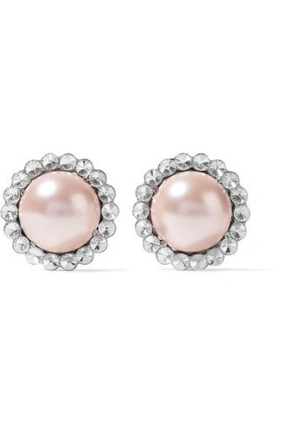 Shop Miu Miu Silver-tone, Crystal And Faux Pearl Clip Earrings In Pink