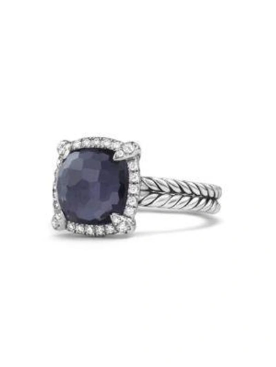 Shop David Yurman Chatelaine® Pave Bezel Ring With Black Orchid And Diamonds, 9mm In Silver