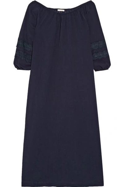 Shop Skin - Lace-trimmed Crinkled Cotton-gauze Nightdress - Midnight Blue