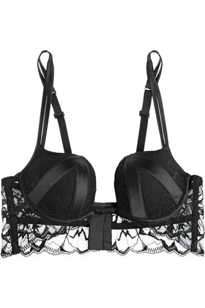 Shop La Perla Wisteria Satin-trimmed Stretch-leavers Lace Push-up Bra