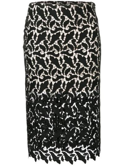Shop Emporio Armani Sheer Lace Pencil Skirt In Black
