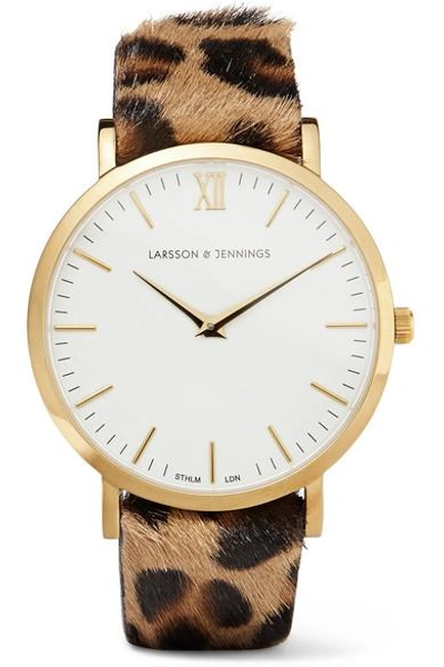 Shop Larsson & Jennings Lugano Leopard-print Calf Hair And Gold-plated Watch