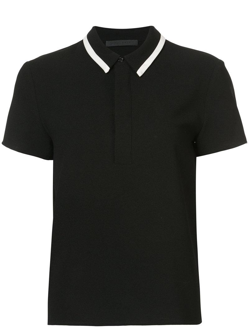 Jenni Kayne Contrast Stripe Polo Shirt In Black/ivory | ModeSens