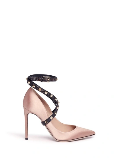 Shop Valentino 'studwrap' Satin Pumps