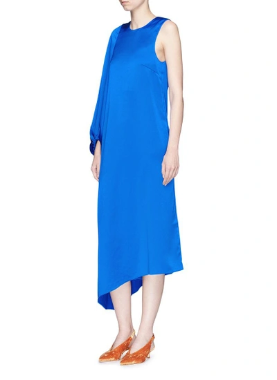 Tibi Elbe Blue Celestia Satin One Sleeve Bias Dress | ModeSens