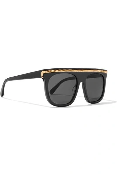 Shop Stella Mccartney Chain-trimmed D-frame Acetate Sunglasses In Black