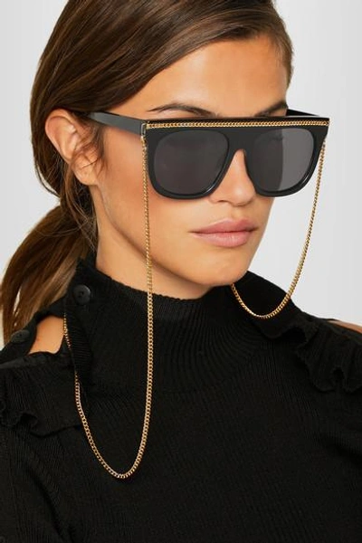 Shop Stella Mccartney Chain-trimmed D-frame Acetate Sunglasses In Black