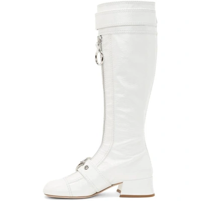 Shop Miu Miu White Patent Buckle Boots