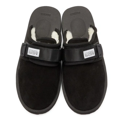 Shop Suicoke Black Suede And Shearling Zavo-m Slippers