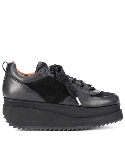 Ganni Naomi Leather And Suede Platform Sneakers In Black | ModeSens