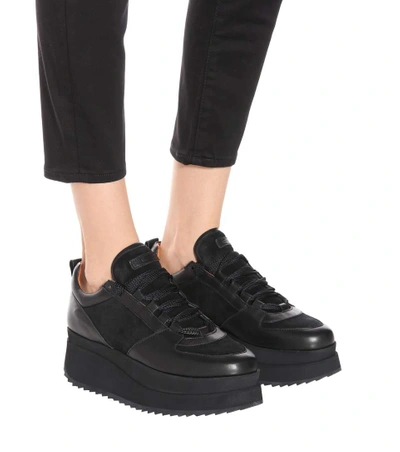 Ganni Naomi Leather And Suede Platform Sneakers In Black | ModeSens