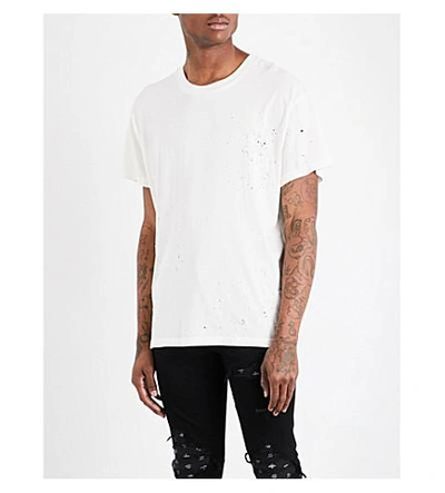 Shop Amiri Shotgun Distressed-detail Cotton-jersey T-shirt In White