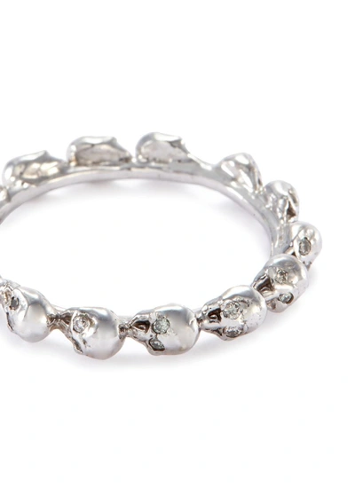 Shop Delfina Delettrez Diamond 18k White Gold Skull Ring In Metallic