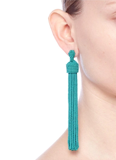 Shop Kenneth Jay Lane Beaded Tassel Drop Earrings In Blue