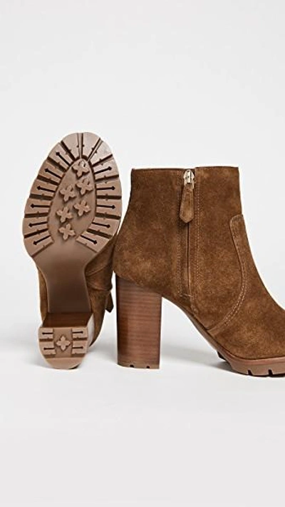 Tory Burch Sofia Lug Sole Leather Mid-heel Booties In Brown | ModeSens