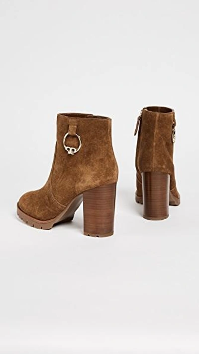 Tory Burch Sofia Lug Sole Leather Mid-heel Booties In Brown | ModeSens