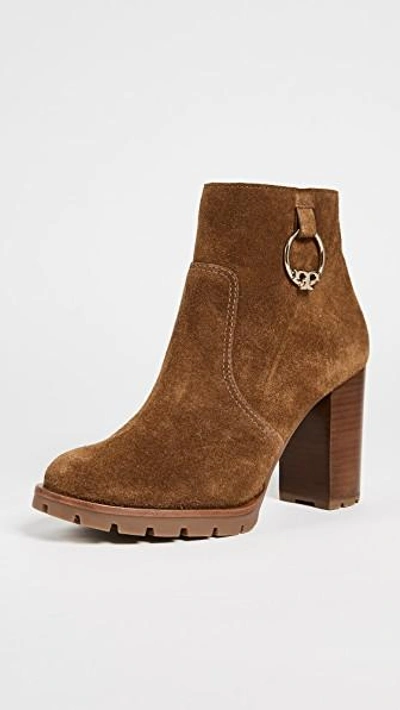 Shop Tory Burch Sofia 80mm Lug Sole Booties In Festival Brown