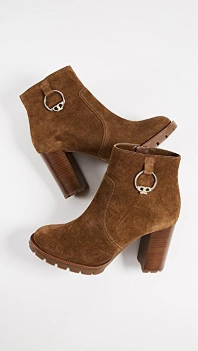 Shop Tory Burch Sofia 80mm Lug Sole Booties In Festival Brown