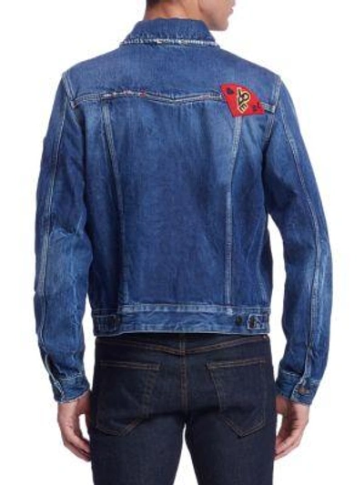Shop Saint Laurent Patches Denim Jacket In Blue