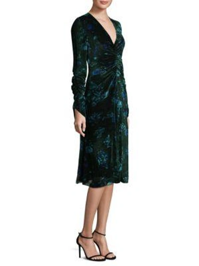 Shop Prabal Gurung Floral Velvet V-neck Dress In Emerald