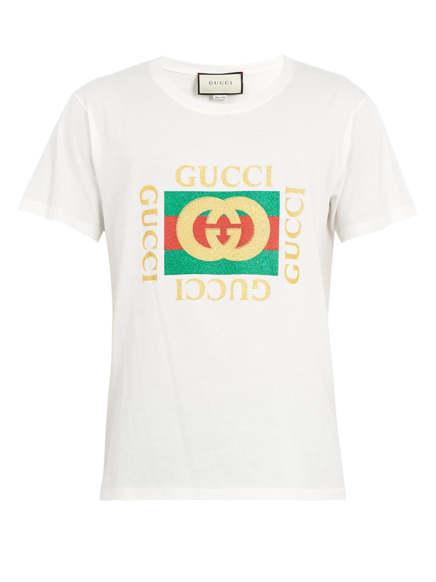 Gucci Cotton Jersey Tshirt W/ Imitation Print In White ModeSens