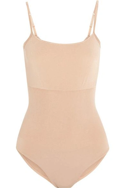 Shop Wolford Opaque Natural Light Forming Bodysuit In Sand