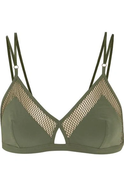 Shop Elle Macpherson Body Net Mesh-trimmed Stretch-jersey Soft-cup Triangle Bra In Army Green
