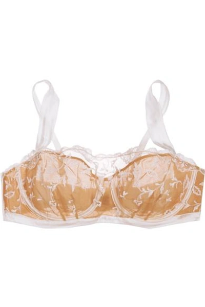 Shop Elle Macpherson Body Embroidered Tulle And Stretch-silk Satin Underwired Bra In Beige