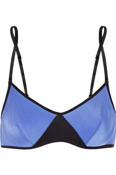 Shop Elle Macpherson Body Vee Two-tone Stretch-jersey Underwired Bra In Blue