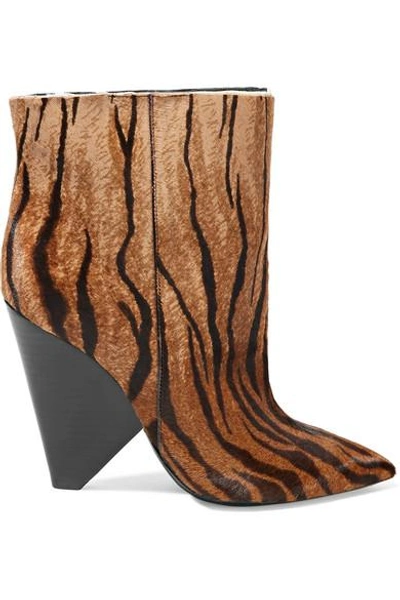 Shop Saint Laurent Niki Zebra-print Calf Hair Ankle Boots In Zebra Print