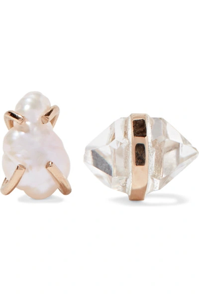 Shop Melissa Joy Manning - 14-karat Gold, Herkimer Diamond And Pearl Earrings - One Size