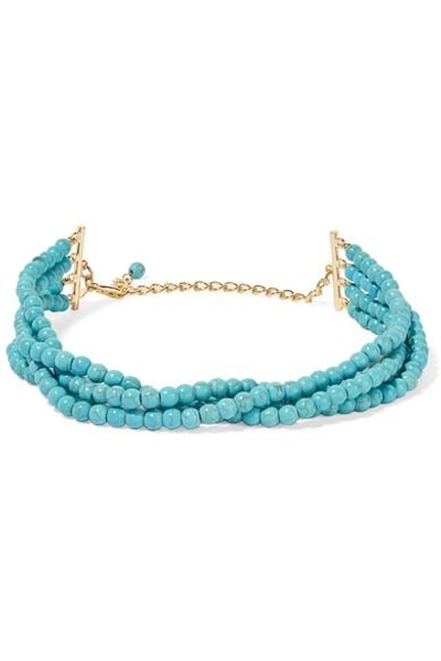 Shop Kenneth Jay Lane Gold-plated Beaded Necklace In Turquoise