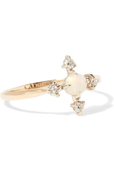 Shop Catbird Moon Flower 14-karat Gold, Diamond And Opal Ring