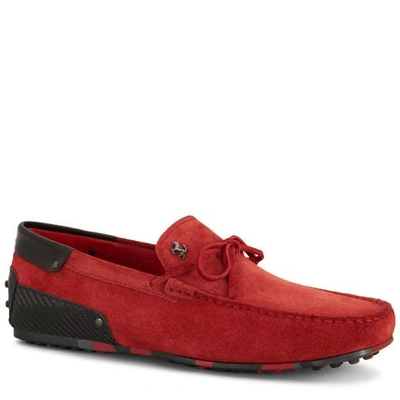 Shop Tod's For Ferrari City Gommino Loafers In Suede In Red/black