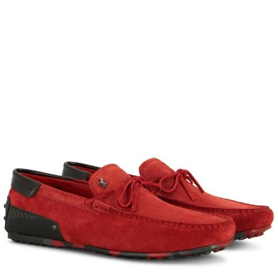 Shop Tod's For Ferrari City Gommino Loafers In Suede In Red/black