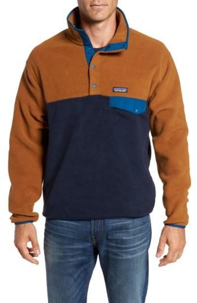 Shop Patagonia Men's  'synchilla Snap-t' Fleece Pullover In Navy Blue W/ Bear Brown