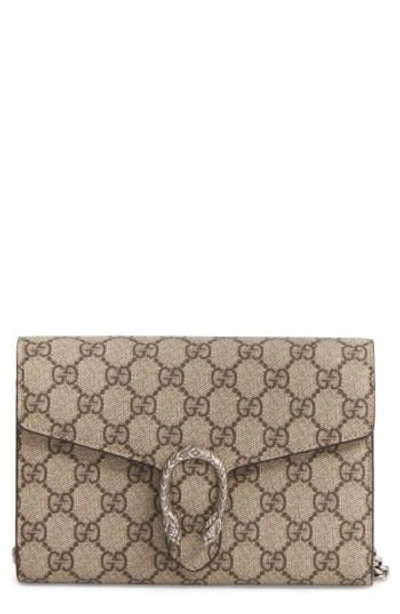 Shop Gucci Gg Supreme Canvas Wallet On A Chain In Beige Ebony/nero