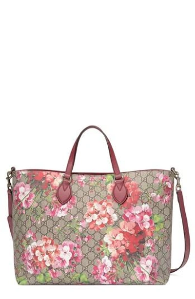 Shop Gucci Soft Gg Blooms Tote - Beige In Beige Ebony/dry Rose