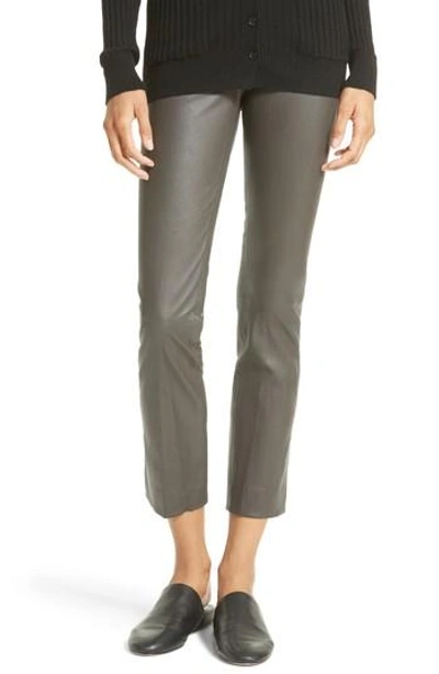 Shop Vince Slit Hem Crop Leather Pants In Graphite