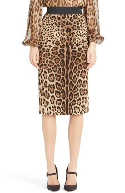 Shop Dolce & Gabbana Leopard Print Stretch Silk Pencil Skirt