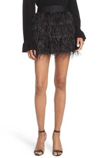 Shop Milly Feather Miniskirt In Black
