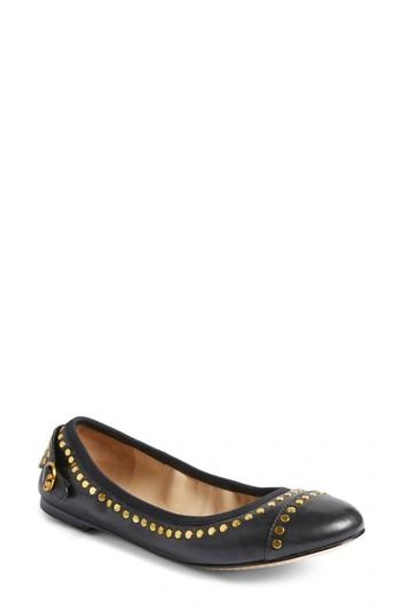 Shop Tory Burch Holden Studded Cap Toe Flat In Black