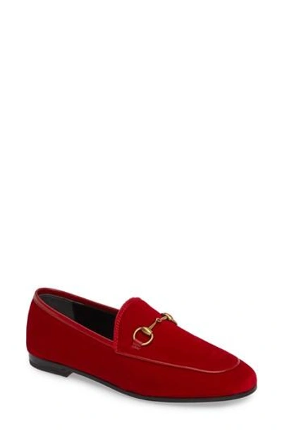 Shop Gucci Brixton Velvet Loafer In Red Velvet